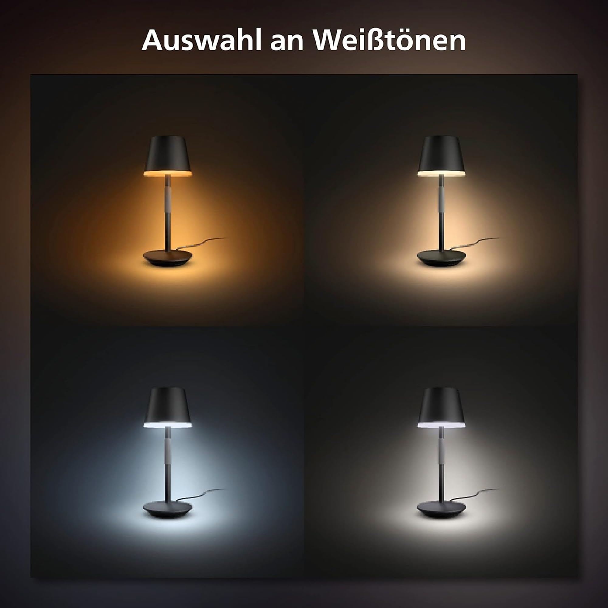 Philips Hue White & Color Ambiance Go Tragbare Tischleuchte 530 lm, dimmbare LED Leuchte, smarte Lichtsteuerung, schwarz