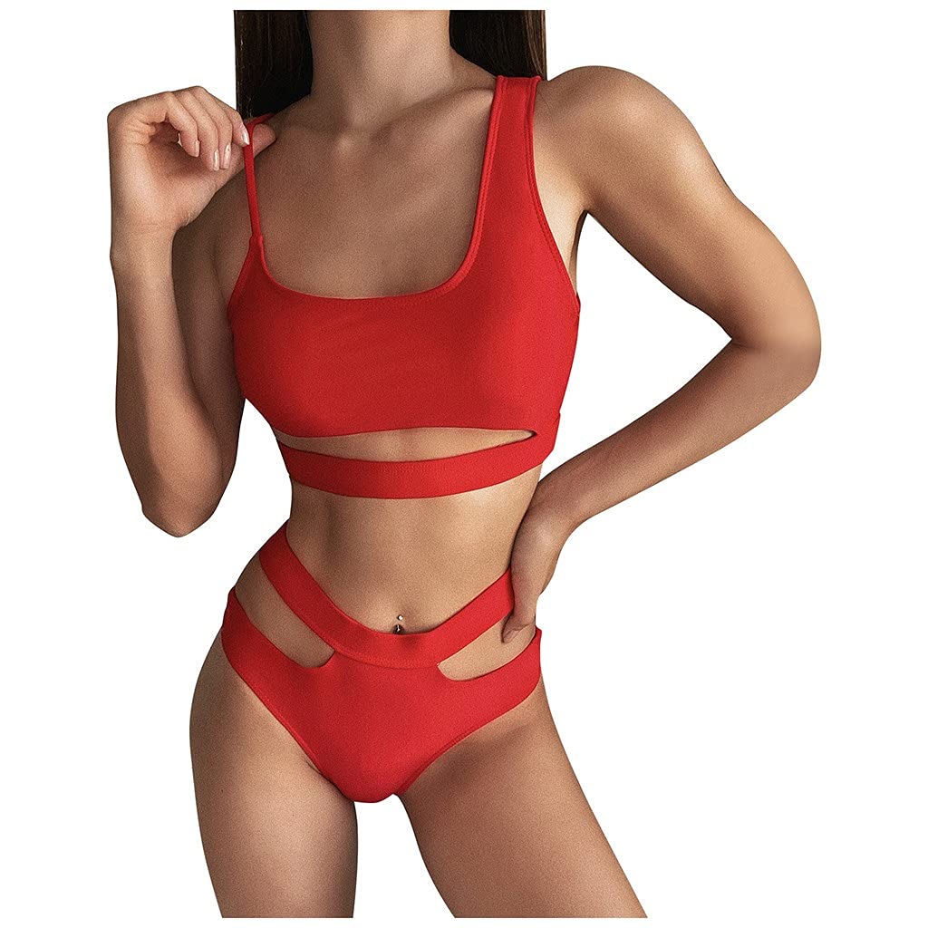Moda Seksowne kobiety Solidne bikini Push-up Stroje kąpielowe damskie Split strój kąpielowy Zestaw kąpielowy ze średnim stanem Swim (kolor: czerwony, rozmiar: kod średni) (kod czerwony średni)