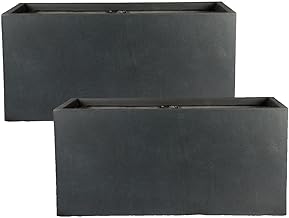 IDEALIST Set of 2 50cm Outdoor Window Box | Dark Grey Reinforced Stone Windowsill Planter | Garden Planters with Drainage Holes L50 W20 H20.5 cm, 11 litres
