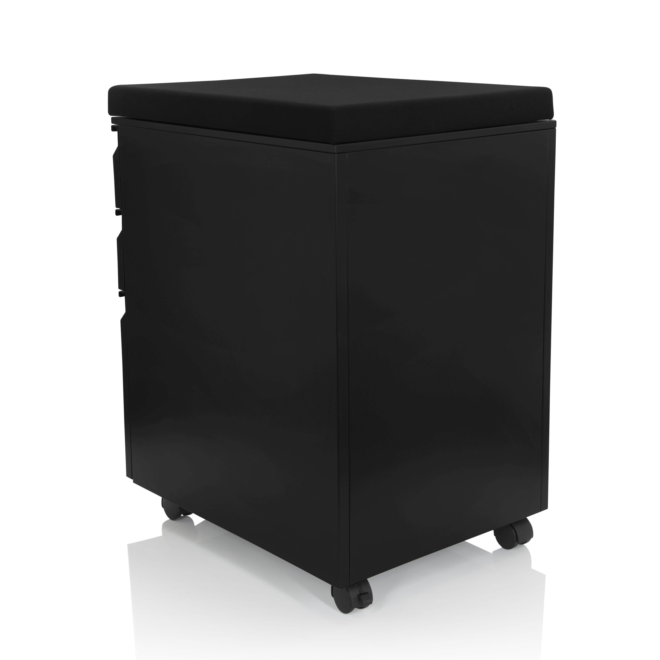 hjh OFFICE 743021 Caisson à roulettes avec Coussin d'assise Color OS Acier Noir Armoire à roulettes avec dossiers Suspendus A4, verrouillable