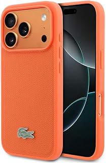 CG MOBILE Lacoste Petit Pique Lack Logo kompatibel mit MagSafe Hülle für iPhone 17 Pro (Orange)