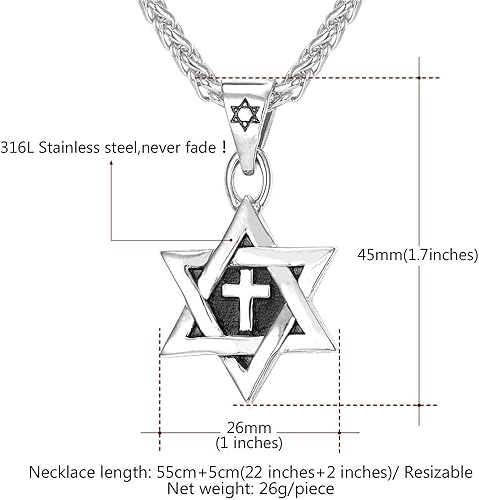 Miniatura 4 de U7 Star of David Necklace for Men Women GoldStainless Steel Hexagon Pendant with CrossRuby StoneClassic Jewish Isael Necklaces Length 22 24 26