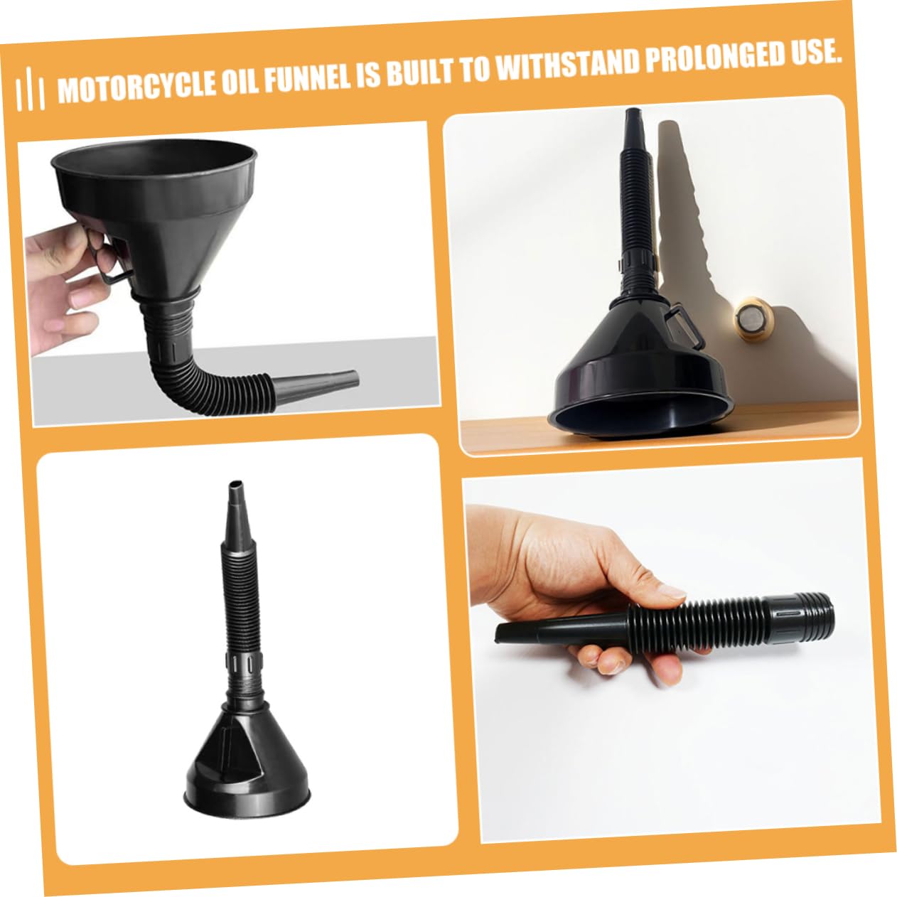 Embudo de Gasolina Multifunción 165mm Manguera, 2 Piezas | Plástico Negro, Boca Ancha Alargada, Uso Automotriz, para Trasvase de Fluidos y Repostaje Rápido