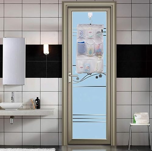 Miniatura 5 de MISSLO Organizador de ducha de malla con 8 bolsillos, organizador colgante con colgador giratorio, almacenamiento de baño de secado rápido (blanco)