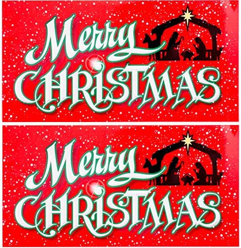 Bigtime Signs Merry Christmas Nativity Scene Car Magnet | Reflective Holy Family Holiday Decoration | 2 - Pack | 4 x 8 (Merry Christmas Red 2 Pack)