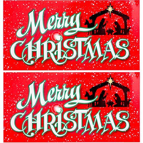 Bigtime Signs Merry Christmas Nativity Scene Car Magnet - Reflective Holy Family Holiday Decoration - 2 - Pack - 4 x 8 (Merry Christmas Red 2 Pack)