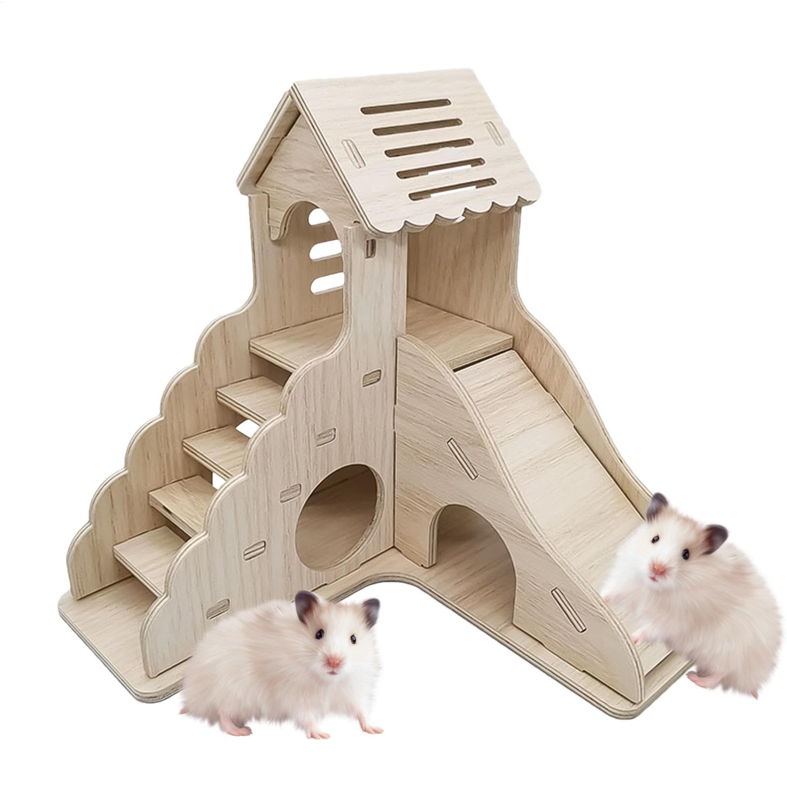 MLqkpwy Wooded Hamster House, Hamster Houses and Hideouts | Multipurpose Guinea Pig House, Hamster House - Hamster Habitat Hamster Hut with Ladder and Slide for Small Animals