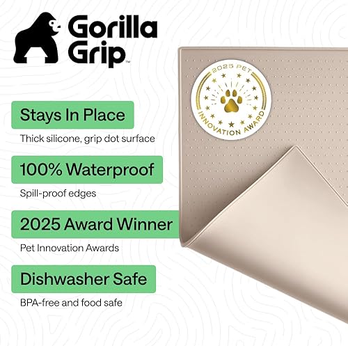 Miniatura 28 de GORILLA GRIP - Tapete de silicona 100% impermeable con bordes elevados sin BPA para mascotas, tapetes para alimentos de perros y gatos que contienen