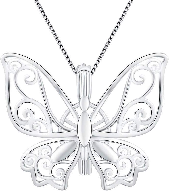 NY Jewelry Butterfly Design Pearl Cage Locket Pendants for Women Jewelry Making Sterling Silver