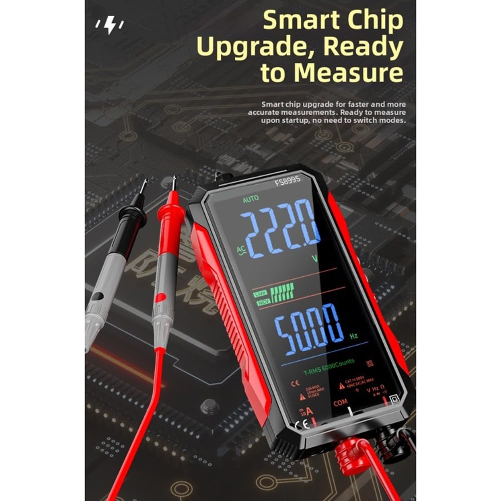 FS899S für wiederaufladbares Digital-Multimeter mit True For RMS für AC DC Spannung Strom Kapazität Messung mit Auto Ranging, NCV-Erkennung und großem LCD-Display mit Hintergrundbeleuchtung (FS899S +