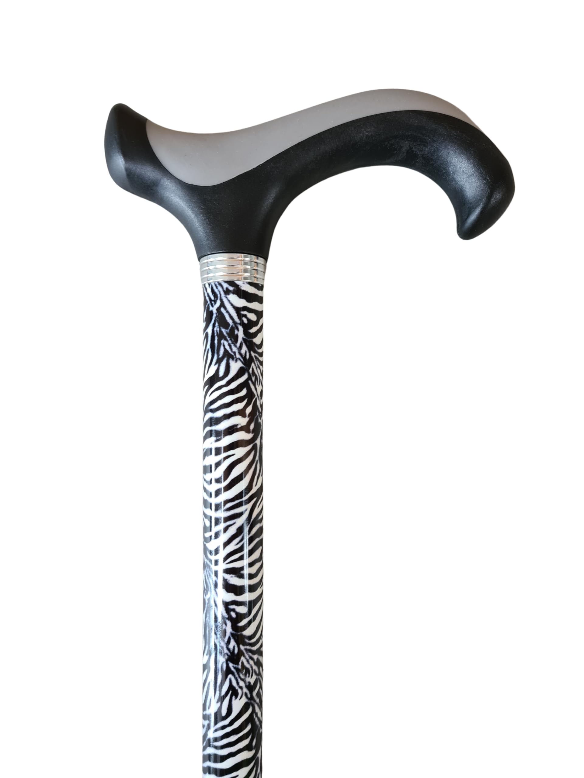 Stock-Fachmann® Leichtmetall Gehstock Zebra Alu Gehstock Kunststoff- Derbygriff Mit Dämpfungspad Aus Gummi 10- Fach Höhenverstellbarer Gehhilfe Von 76cm Bis 98cm Eigengewicht 350g Belastbar Bis 100kg