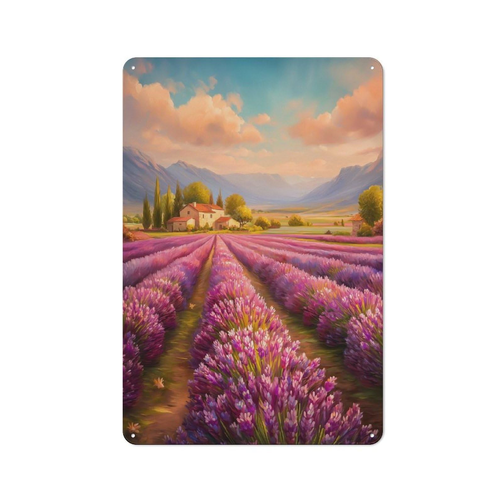 Lavender Field in Provence Landscape Vintage Metal Sign 30x20cm for Hobby Room Or Studio, for Kitchen, Dining Room And Home Bar Wall Decor