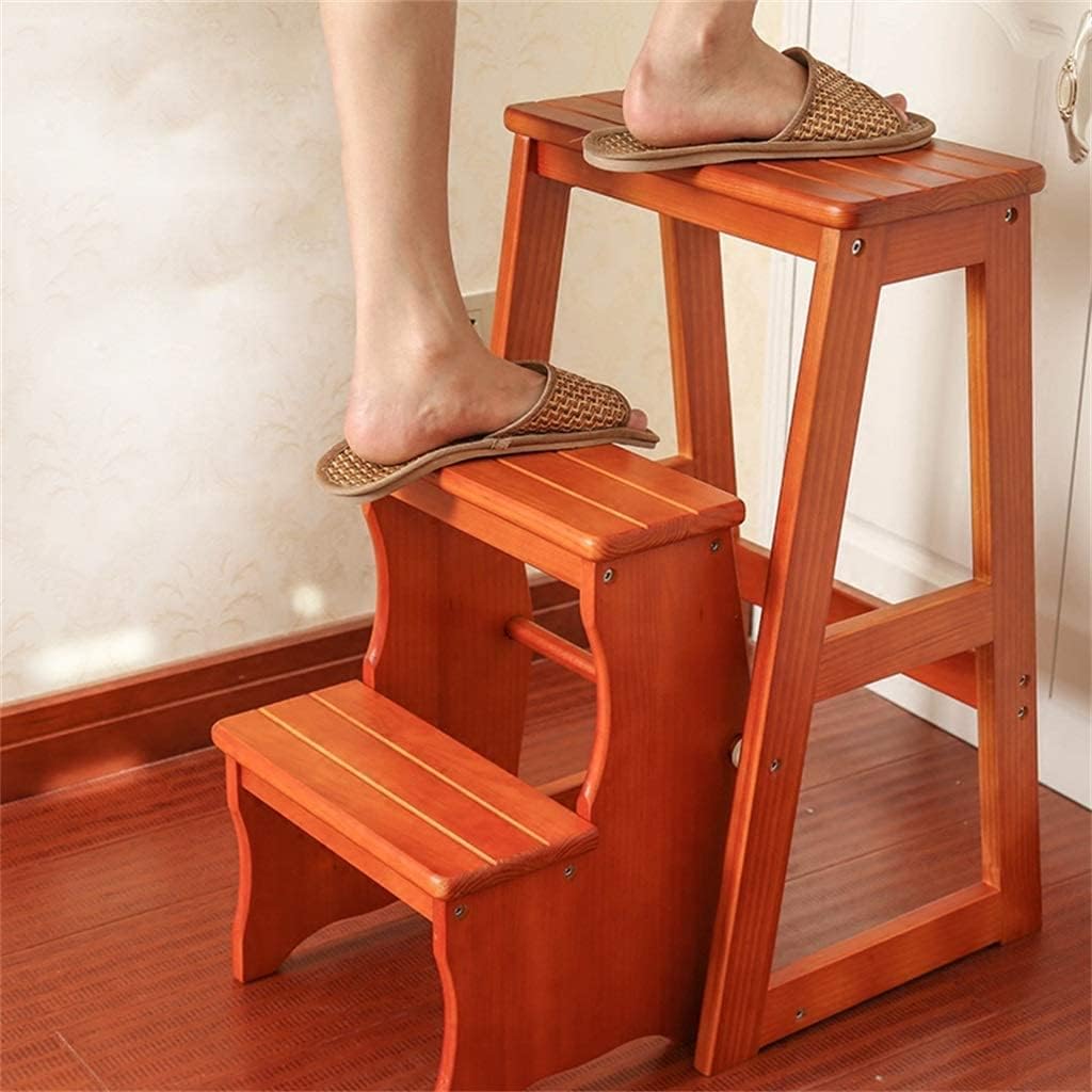 Step Stool for Toddlers Kitchen Step Stools Step Stool Wood Folding 3 Tier Ladder Chair Standing Shelf Units Foldable Library Ladder Chair 300 lb Capacity
