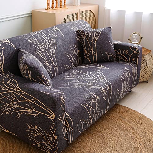 Image of House of Quir Universal Sectional Sofa Covers L - Shape Couch Slipcover 2pcs Stretch Elastic L-Type Chaise Sofa Couch Furniture Protector (Plumb Branch)