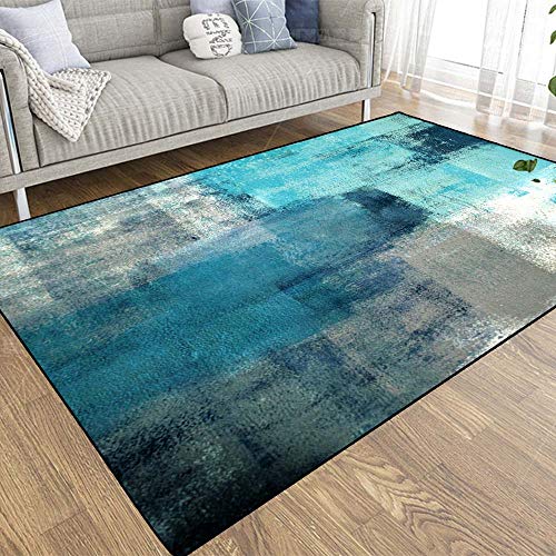 Tomwish 5X7 Area Rug, Blue Abstract Modern Play Area Rug Turquoise Art Painting Watercolor Living Room Bedroom Floor Decoration Carpet, Dormitory Living Room Rest Carpet Mat,Decorative Home And Floor #TOP3