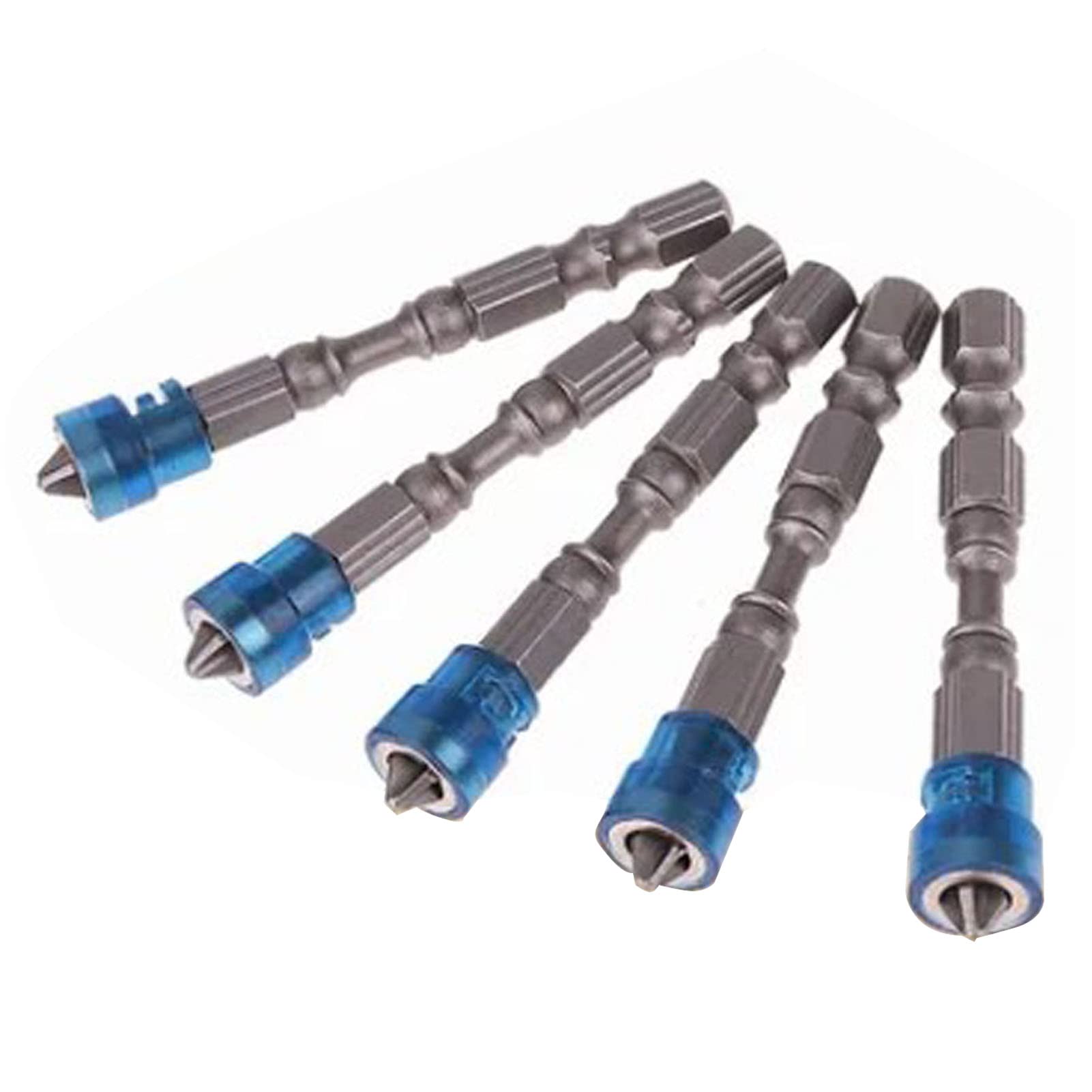 5Pcs Magnetic Screwdriver Bits Metal Cross Electric Screwdriver Bit with a Ring Stopper for Electric Drill 65mm Blue