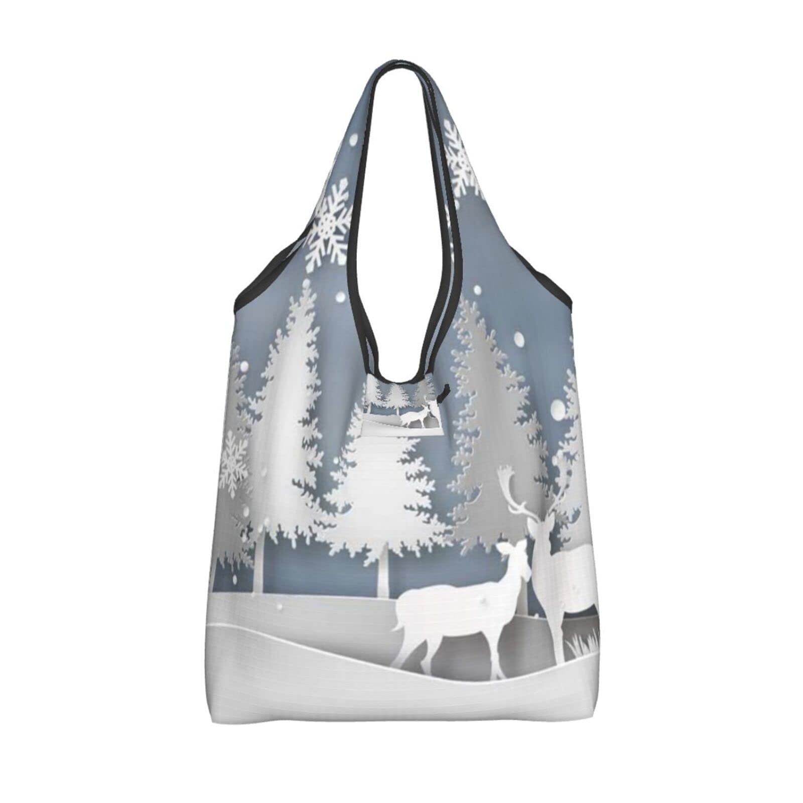 CARRDKDK watermelon sugar high Reusable Grocery Bags,Heavy Duty Foldable Portable Fold Shopping Tote Bags, Deer and Tree, 1