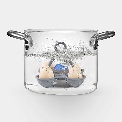 Vista 2 de Esie Houzie Temporizador de huevos para hervir huevos duros, medianos y suaves, cambia de color cuando se termina, soporte para 4 huevos, fácil