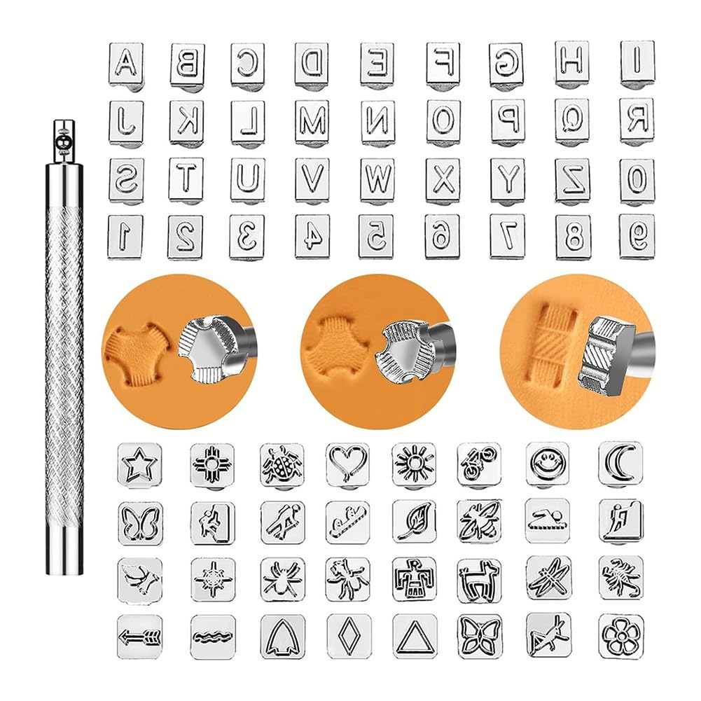 Tampons en cuir et outils de punch durables, kit d'estampage 72 pièces pour gravure précise