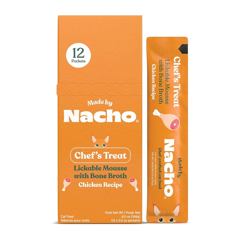 Petisco Líquido Cremoso para Gatos com Frango e Caldo de Ossos Made by Nacho, Pacote com 12 Tubos