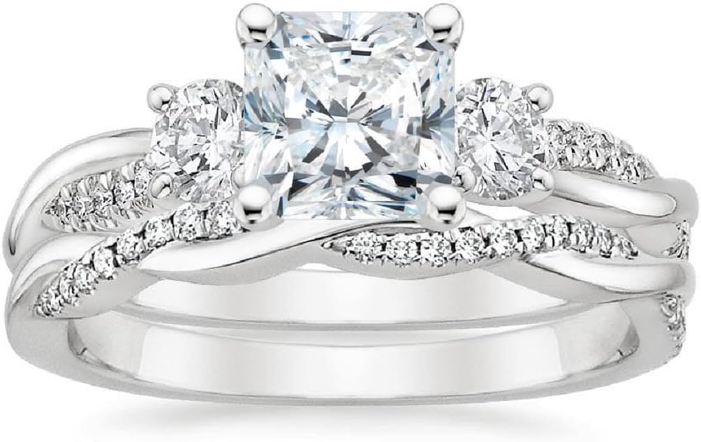 Petite Twisted Vine Moissanite Diamond Ring Set, 3 CT Square Radiant Moissanite Engagement Ring Set, Wedding Ring Set, Bridal Ring, Amazing Ring for Women