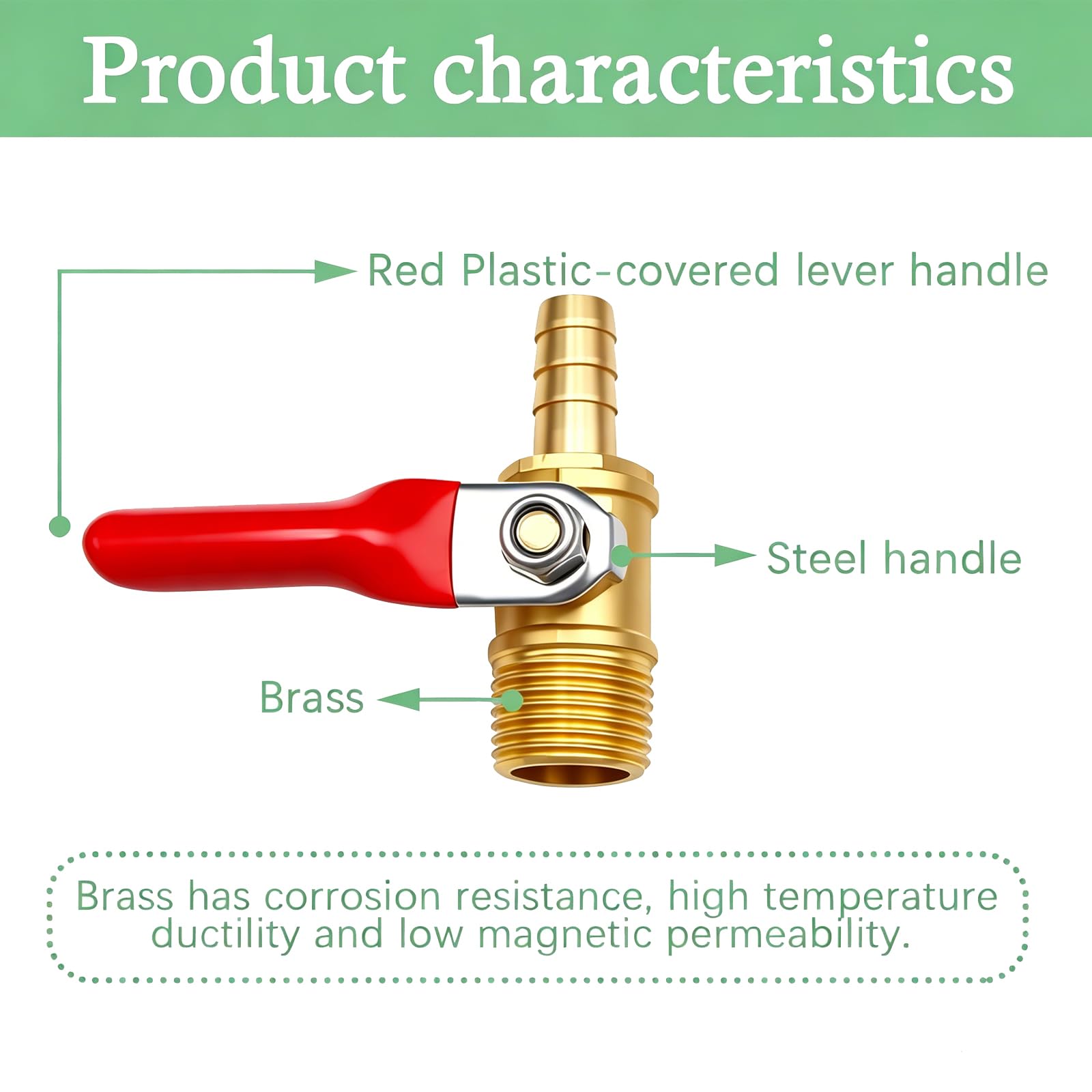 2 szt. mosiężny zawór kulowy wyłącznik odcinający 3/8" NPT gwint męski x 3/8" złącze do rur węży Barb Rura łącznik, 180 stopni czerwony uchwyt operacyjny H-054-3/8NPT-3/8