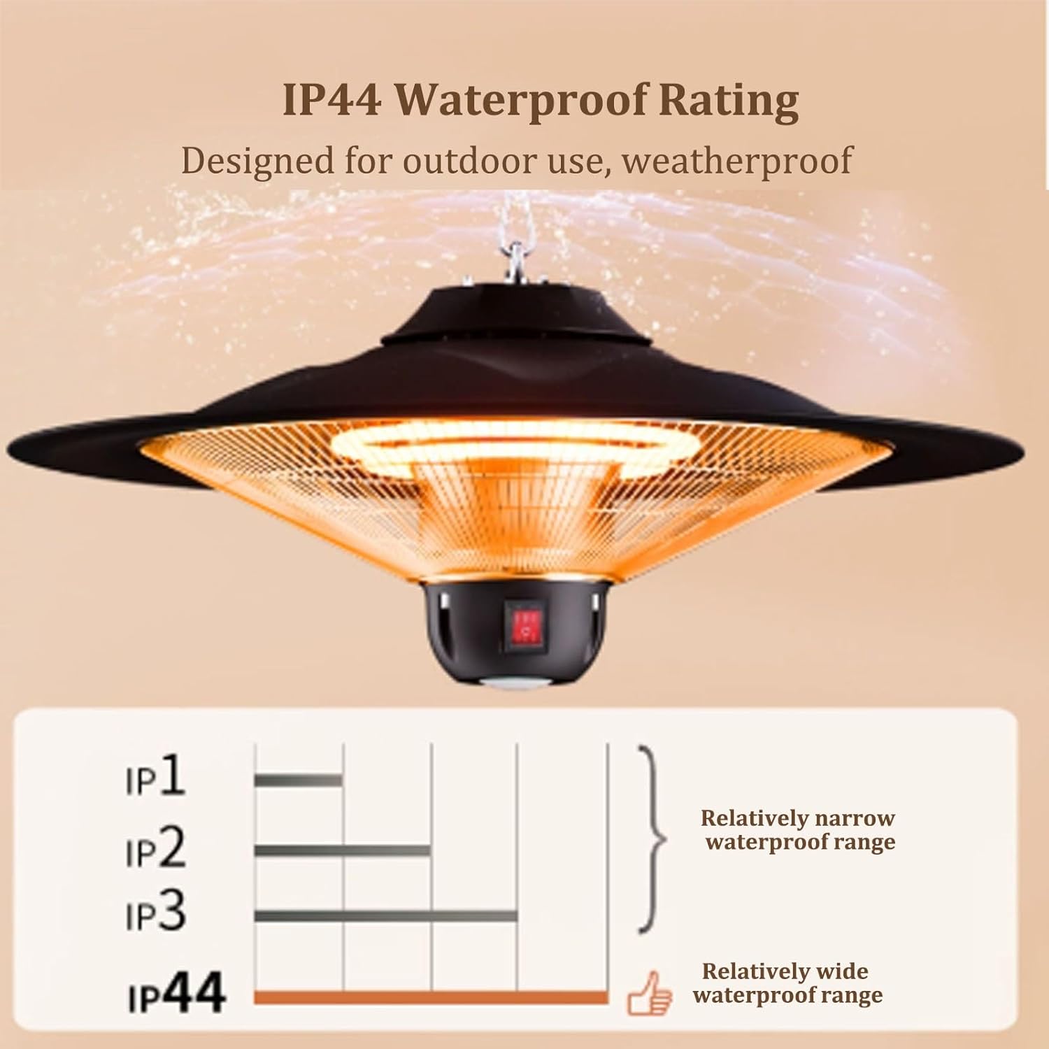 Hanging Patio Heater with LED Light,Carbon Fiber Tube Heater,with Adjustable Chain,Outdoor for Restaurant, Patio, Backyard, Garage and Decks