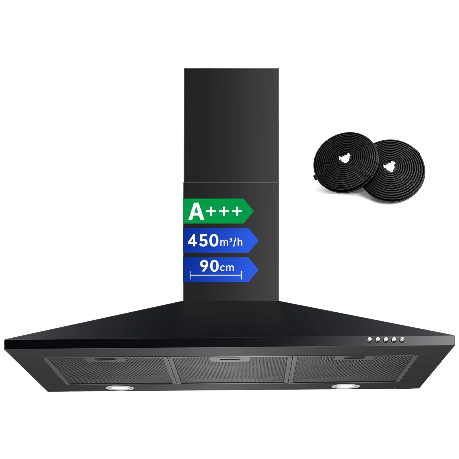 TopStrong 90cm Dunstabzugshaube, A+++, 450m³/h, LED, Umluft und Abluft | Aktivkohlefilter inklusive