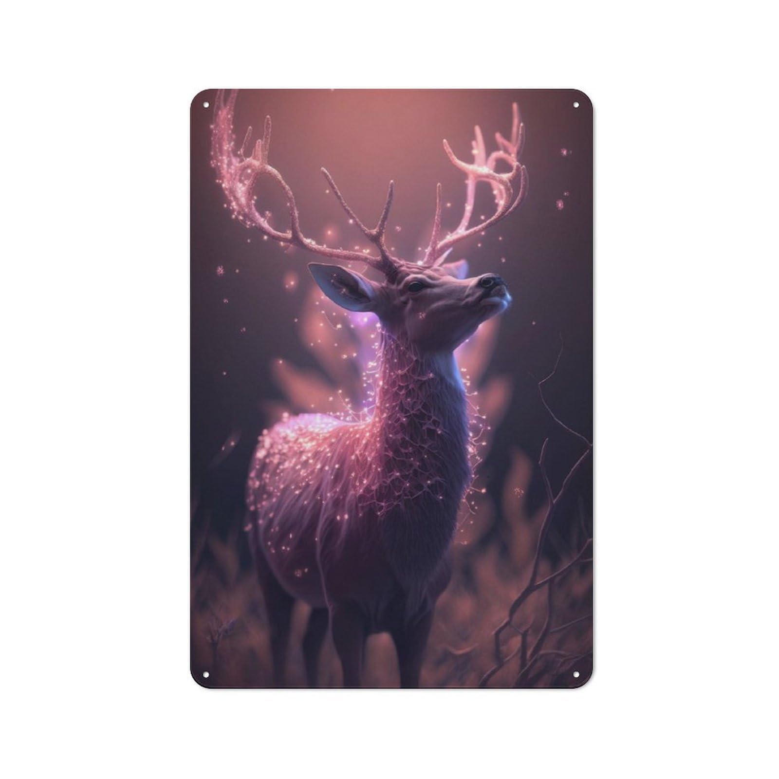 Junmoney Pink Fantasy Deer Glow Vintage Tin Sign 30X20cm For Hobby Room Or Studio, A New Home Present For Creative Interior Collectors