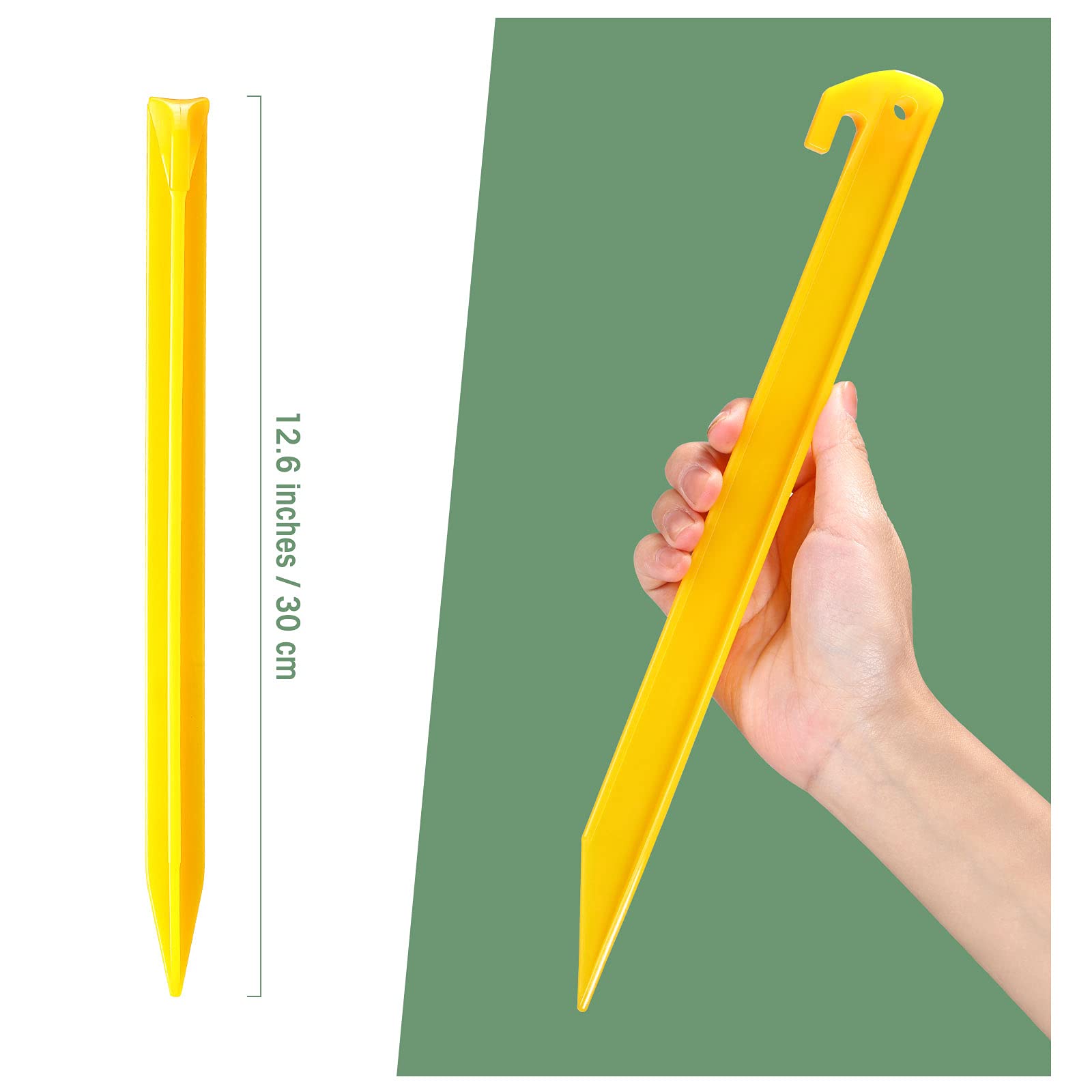 Sumind 24 Pcs Plastic Tent Stakes 12 Inch Heavy Duty Anchoring Pegs Spike Hook for Rust-Proof Garden Lawn Camping Beach Canopy Outdoor Sand Tent Pegs Accessories
