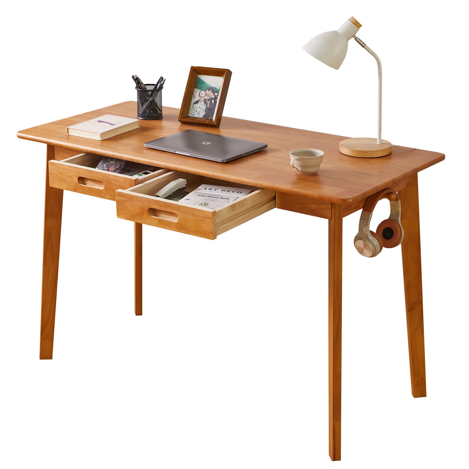 Aibiju Wooden Computer Desk with Drawer and Hanging Rod, Modern Minimalist Style PC Laptop Computer Workbench with Solid Wood, 47" Home Office Work Table, Cherry Wood Color YD-WD03N — image 1