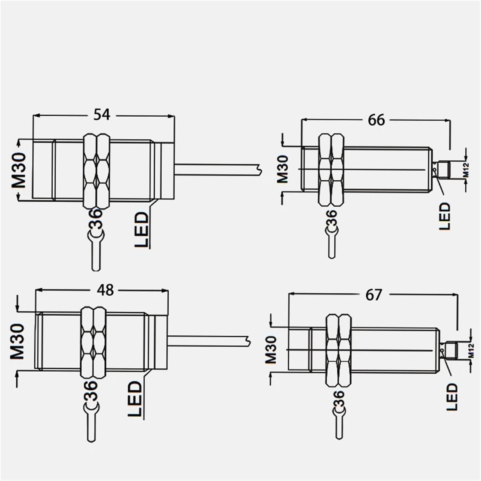 Indukcyjny czujnik zbliżeniowy M30, niepodtynkowy, DC 10-30 V, AC 90-250 V, NPN, PNP, NO, NC, 1 szt. (NPN NC)