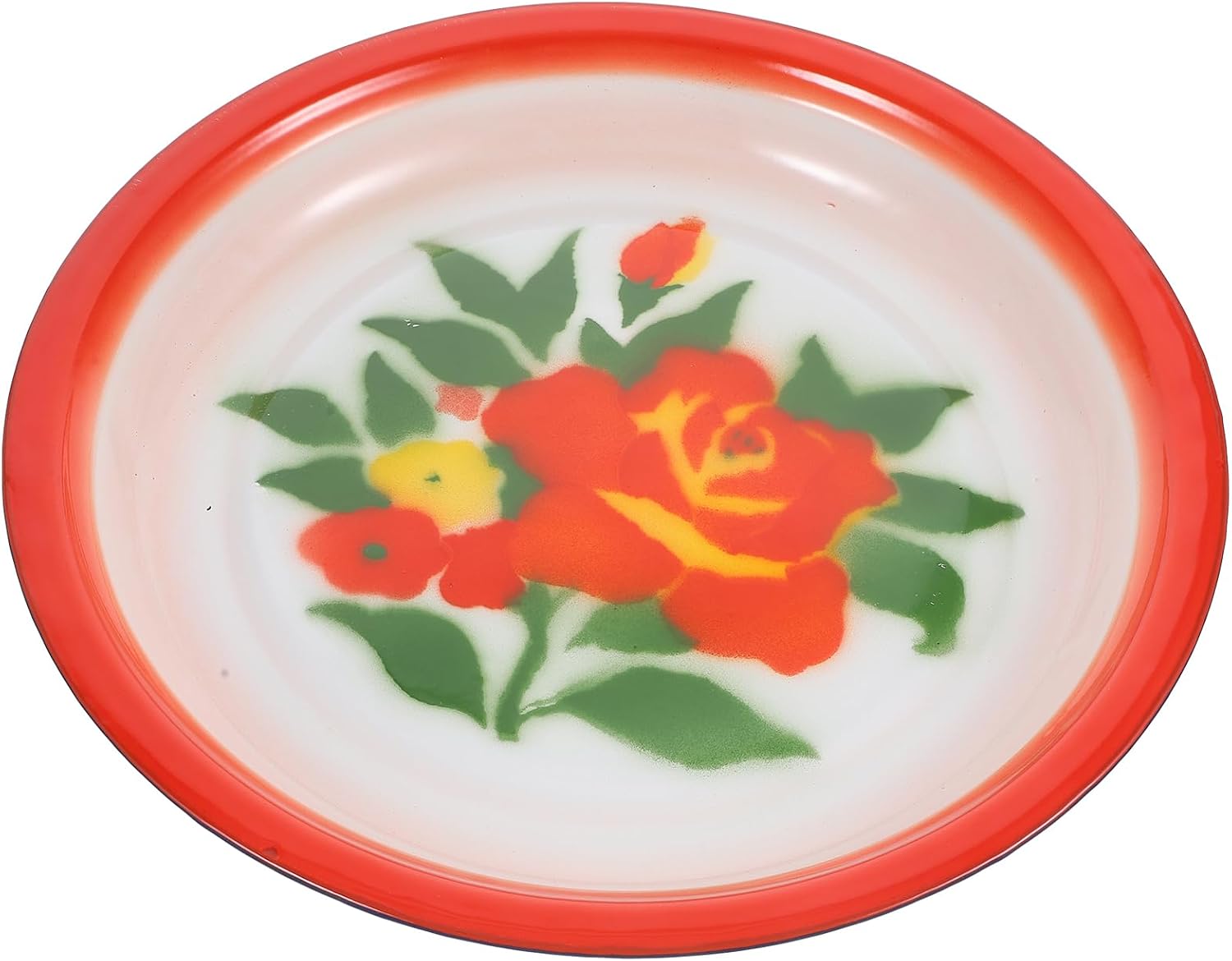 Hemoton Enamel Plates, 11.8" Unbreakable Enamelware Dinner Serving Platter Trays, Retro Red Round Shallow Bowls for Pasta, Salad, Camping, Outdoor, Picnic, BBQ