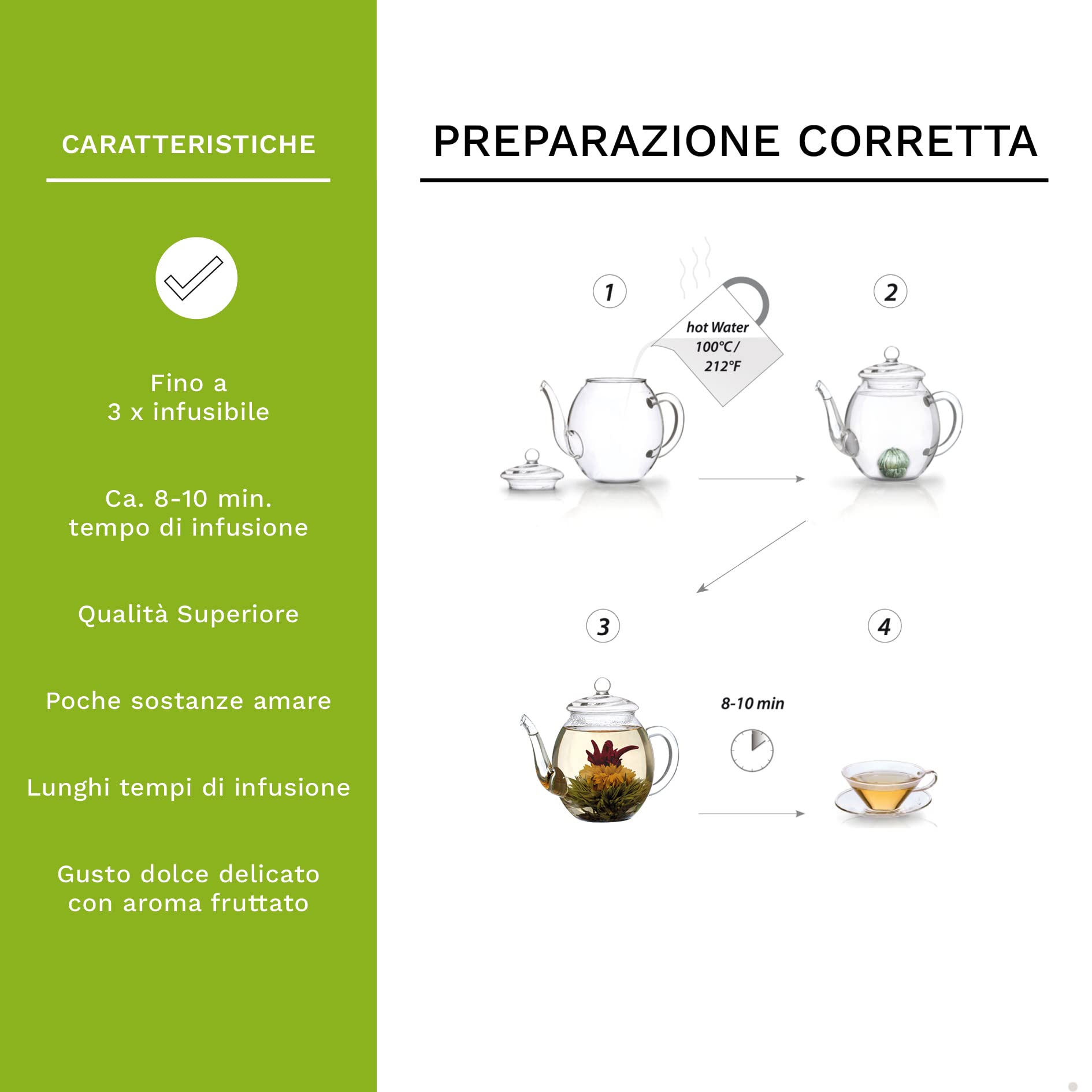 Creano Set Regalo Fiori di Tè Verde in Scatola di Legno | 12 Té Fioriti con 6 Varietà Diverse | Tè ai Fiori Artigianali, Idea Regalo Elegante
