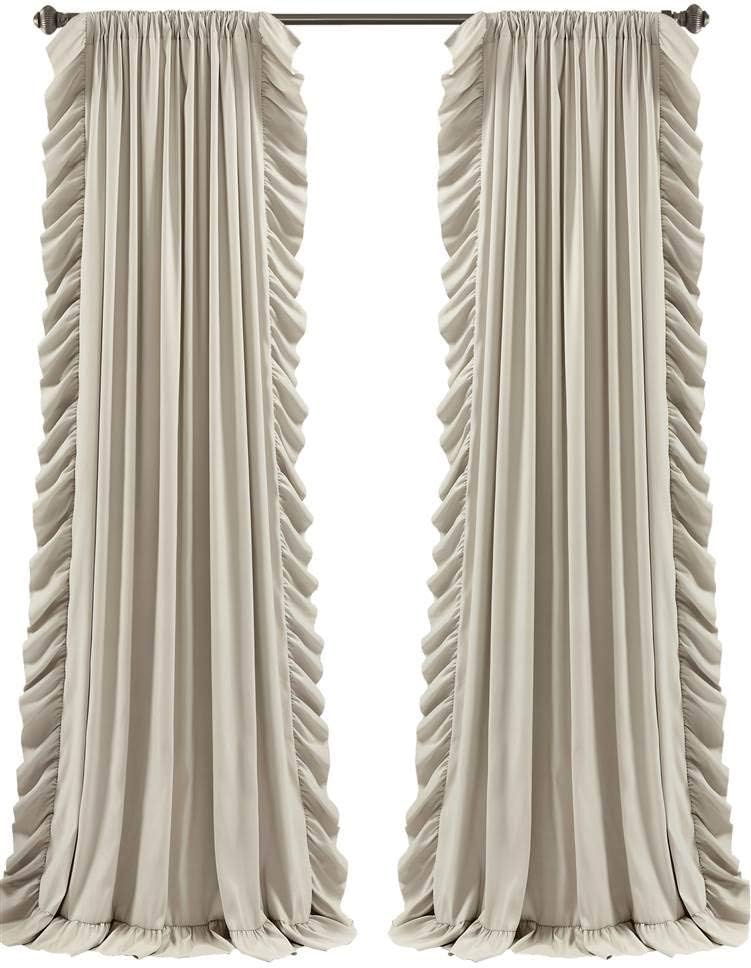 Lush Decor Reyna Ruffle Window Curtain Panel Set, Pair, 54" W x 84" L, Wheat - Flowy Curtain Set - Romantic Ruffle Curtains for Bedroom, Living room, or Dining Room - Farmhouse & Cottage Home Decor