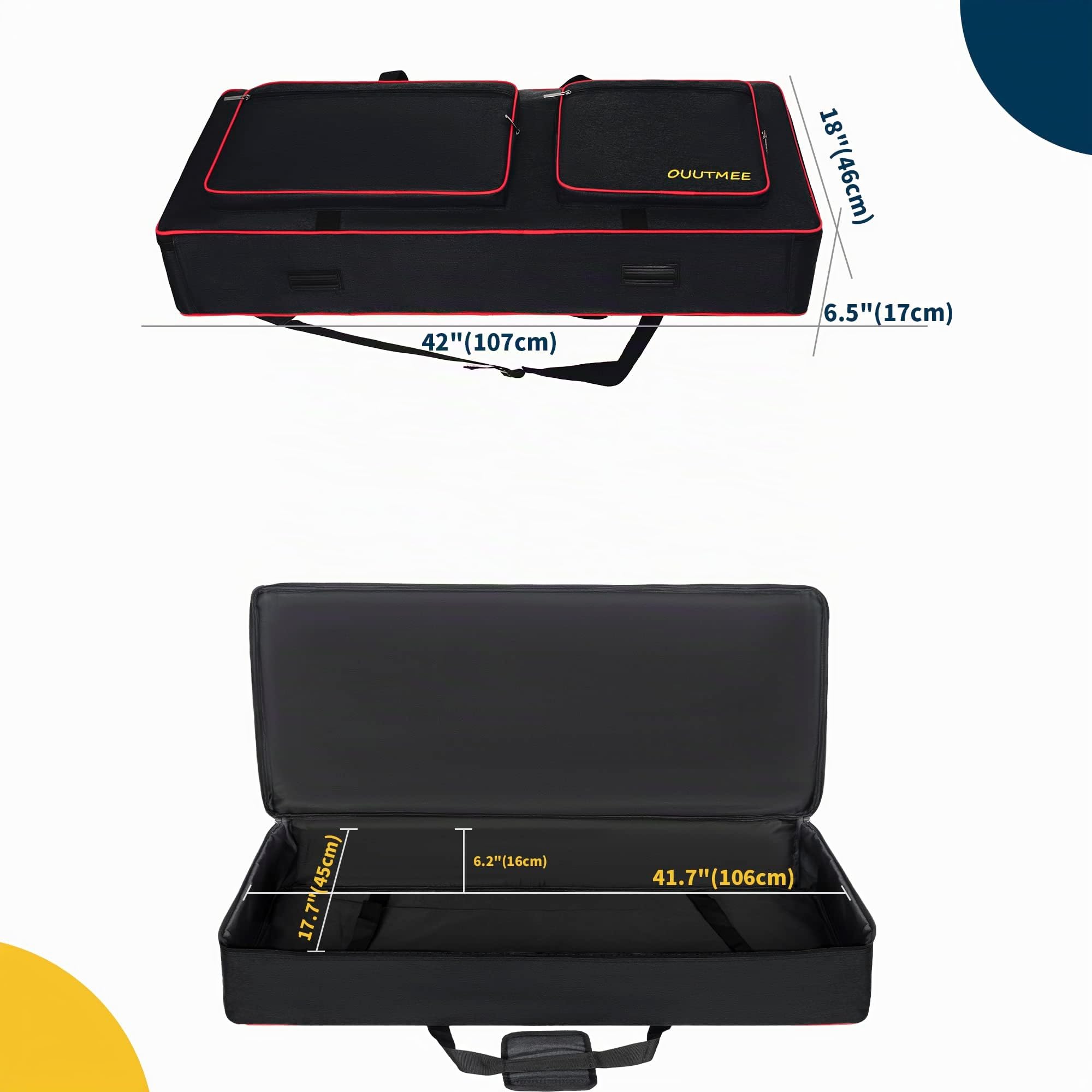 OUOUTMEE 61Noten Funda para teclado electrónico, tela Oxford 600D, 10 mm de borde, negro, resistente a golpes, impermeable, cuatro protectores de esquinas