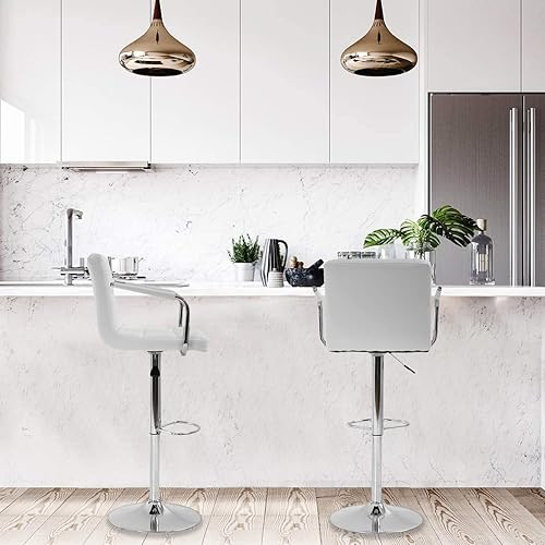 Miniatura 2 de Juego de 2 taburetes de bar con reposabrazos, altura ajustable, giratorios, con parte trasera, de piel sintética, hidráulica, moderna, silla de