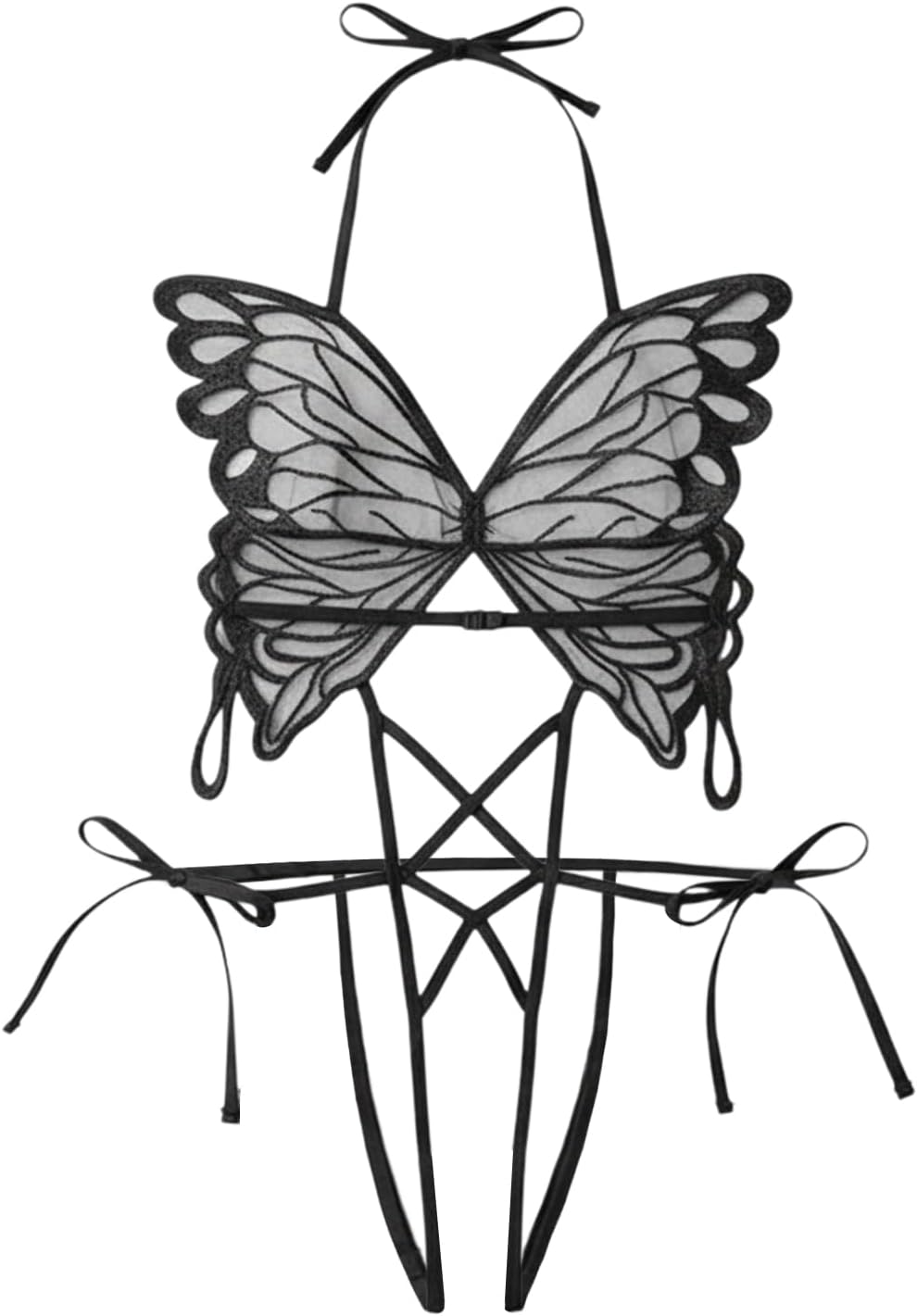 Sexy Lingerie For Women Butterfly Cutout Mini Babydoll Lingerie Teddy Bodysuit, Black, Onesize 2-8