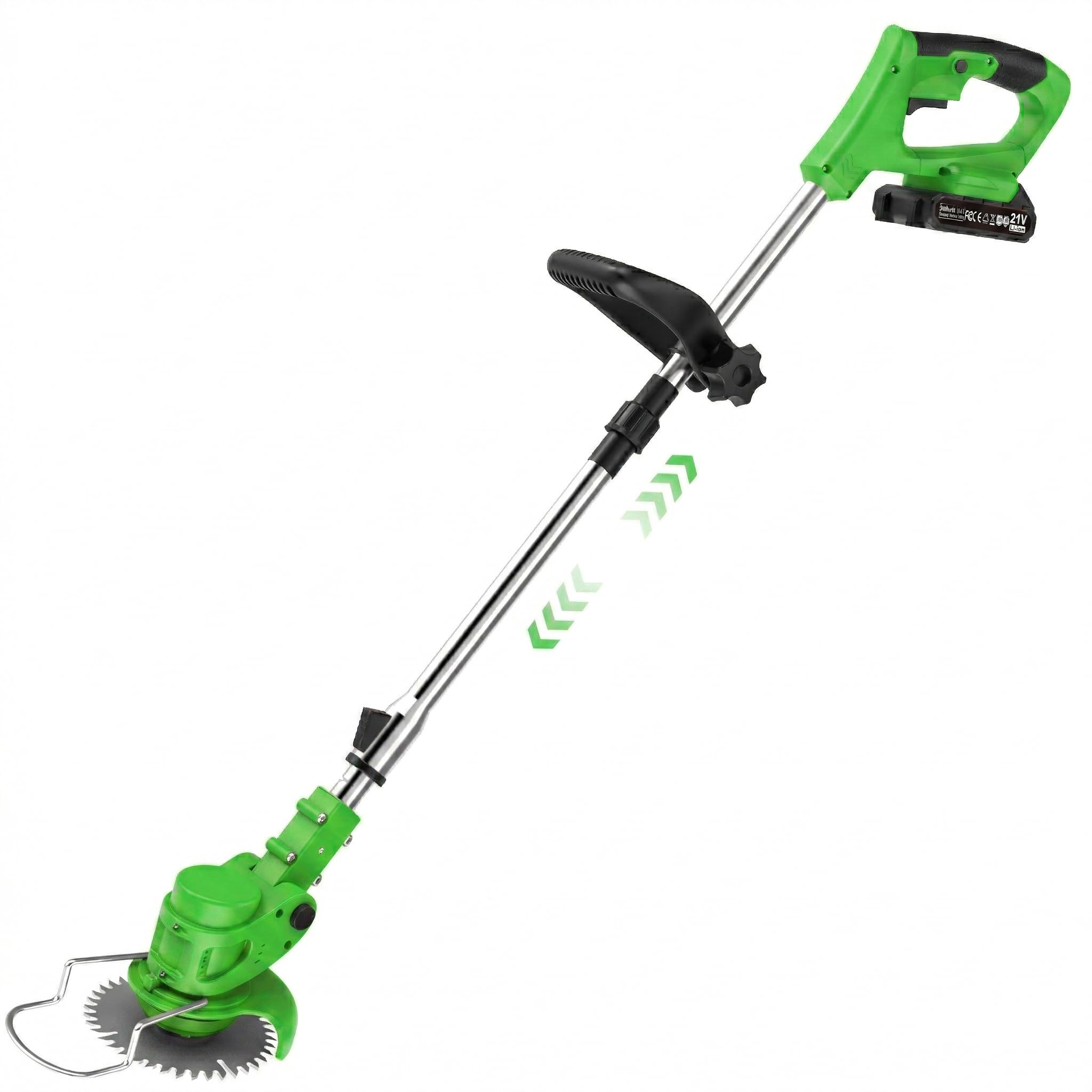 Cordless Strimmer with 4 Blades and 2 x 21V 2000mAh Battery, Garden Strimmer with Foldable Design and Adjustable Telescopic Shaft, Grass Trimmer for Lawn, Bushes and Yard - Kelly Green