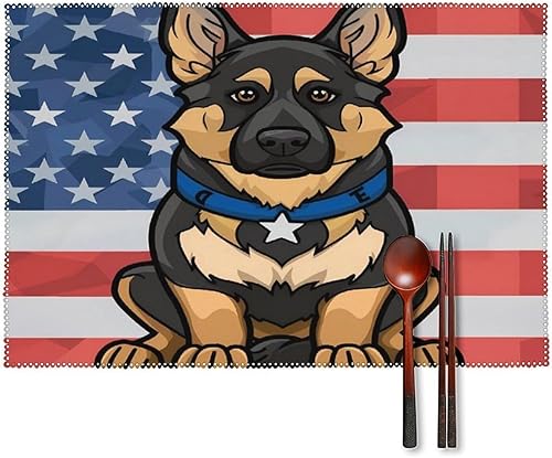 Miniatura 1 de Police Dog Blue Line American Flag Placemats Set of 6 Resistant Table Mats Washable Place Mats for Dinner Party Table Decoration