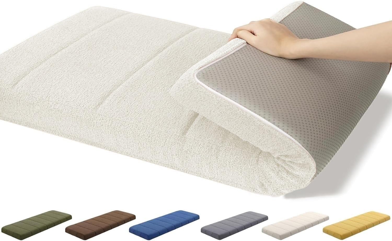 Bankkissen Bankauflage Indoor Waschbar, Chenille rutschfeste Sitzkissen Bank Mit Reißverschluss, Sitzpolster Für Fensterbank Innen Schuhwechselhocker Eckbank Balkon,5cm Dicke(Beige,170x55x5cm)