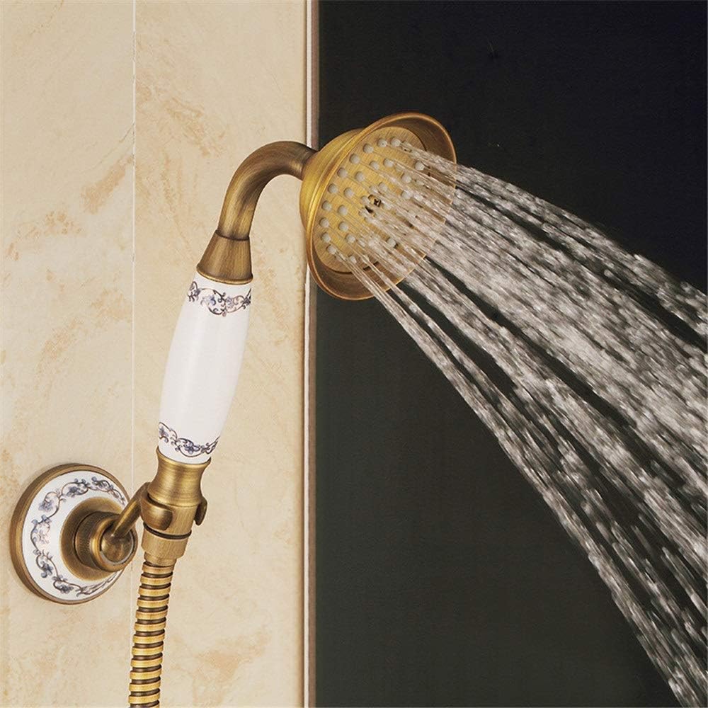 Shower Set Antique Adjustable Copper Wall- Mounted Shower Head Shower Spray Set Brass Bathroom Shower Faucet with Hand Spray Thermostatic Bathtub Shower Faucet(Color: Brass S
