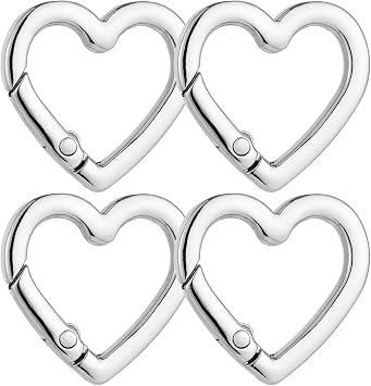 4 Pcs Heart Shaped Keychain Clip, Zinc Alloy Cute Heart Carabiner, Small Craft KeyringSpring Snap Clasp Hook for Camping Hiking Fishing Traveling