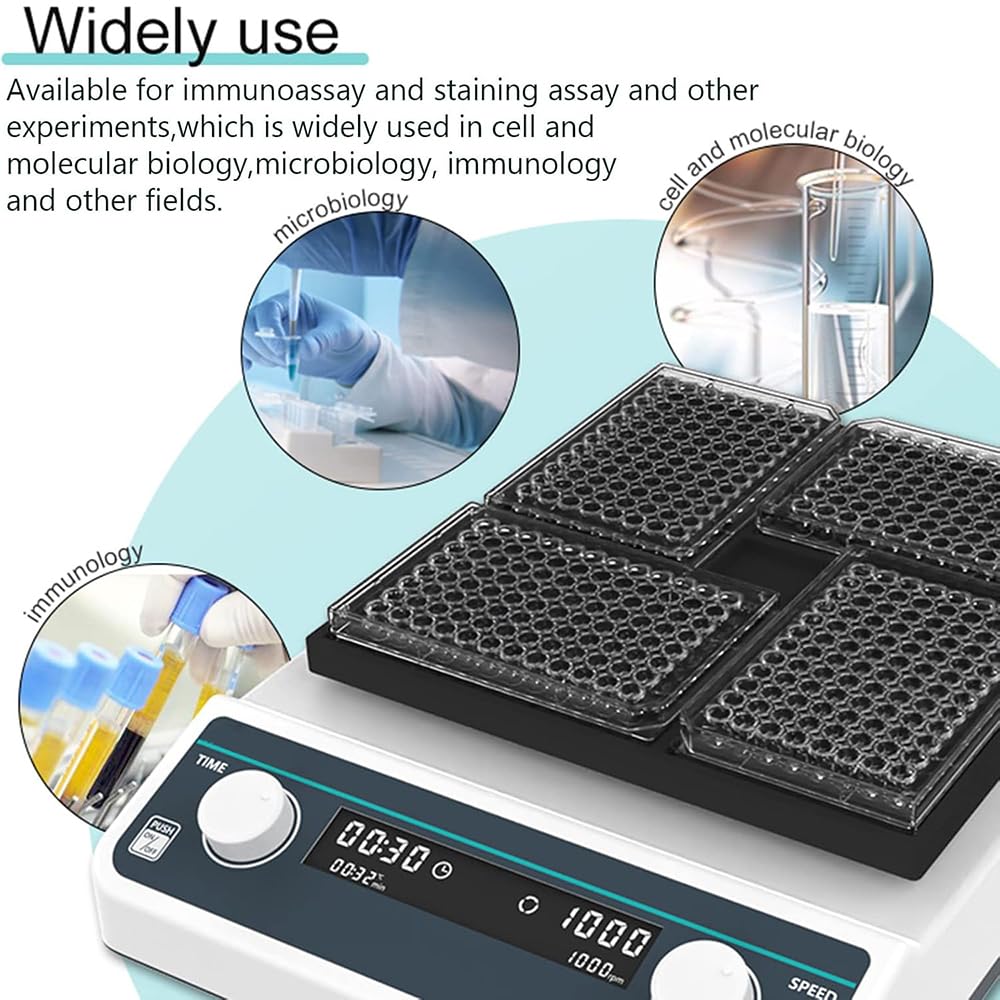 VM-600 Mikroplatten-Schüttler, Lab Digital Multiwell Plate Oszillator Für Elisa-Platten/Gewebekulturplatten *4, 500-1200 U/min/1 Min-8 H, Zum Mischen Von Lösungen Durch Schütteln