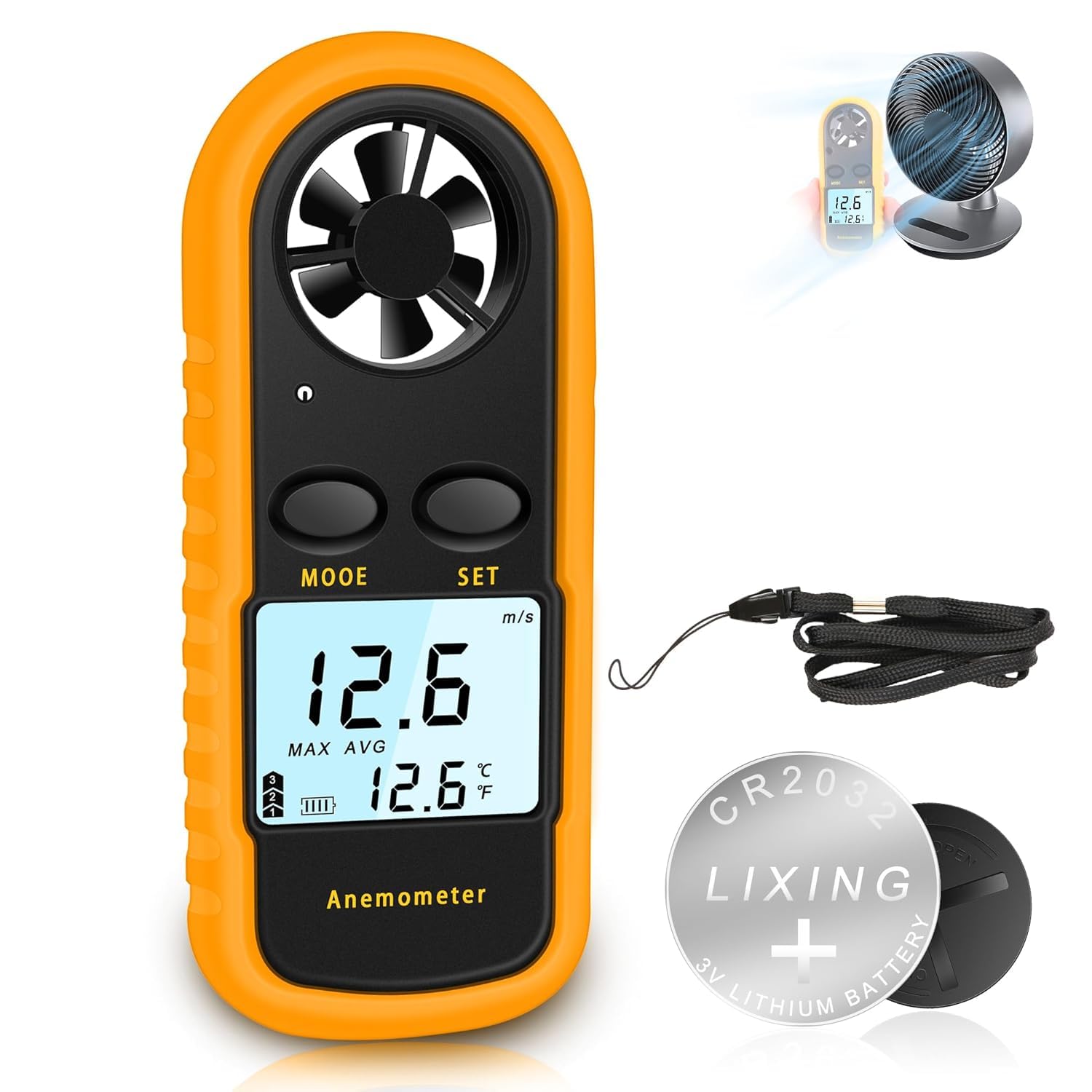Anemometre Portable Anémomètre Numérique Haute Précision (+/-5%) avec Rétro-éclairage LCD, Anémomètre Portatif pour Extérieur, HAVC, Drones