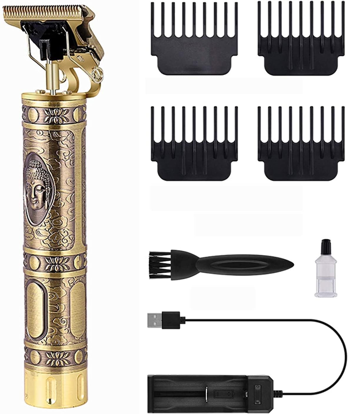 Offer Professional Cordless Hair Trimmer T-Blade Outliner Close Cutting Shaver with Metalic Gold and Antique design