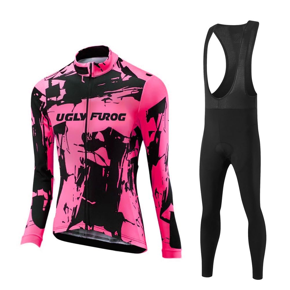 UGLY FROG Invernale Completo Abbigliamento Ciclismo Bici Pile Maglia Tuta Bicicletta +Pantaloni Imbottiti con 3D Gel Pad Traspirante Sportivo