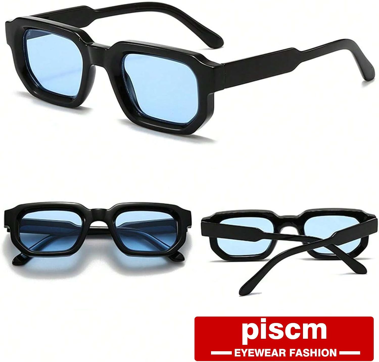 Retro Chunky Rectangle Sunglasses for Men Women Trendy Small Square Thick Sun Glasses Hexagon Shade - Image 6