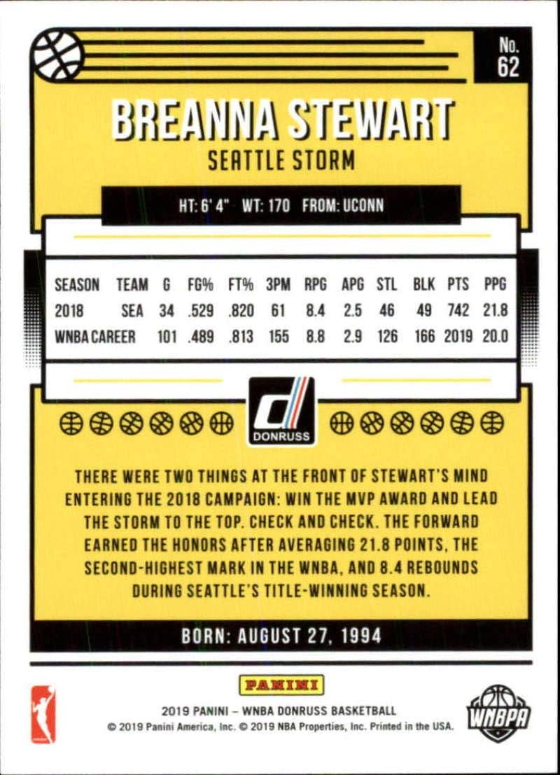 2019 Donruss WNBA Press Proof Silver #62 Breanna Stewart SERS199 Seattle Storm Official Panini Basketball Card