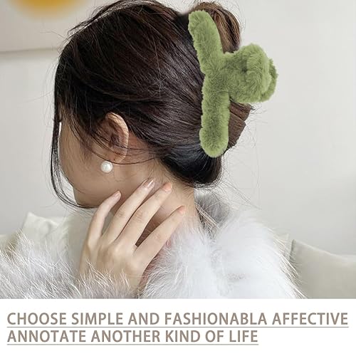 Miniatura 2 de Paquete de 2 pinzas para el pelo de felpa, pinzas grandes de medio moño mullidas para cabello grueso y fino, lindo antideslizante y esponjoso para